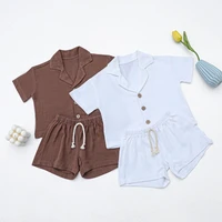 infant newborn baby girls boys outfit set casual solid color linen childrens suit short sleeved tops shorts set