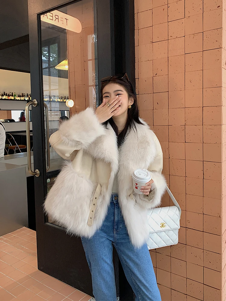 Winter New Fox Fur Fur Coat Female Big Fur Collar Socialite Temperament Fur and Leather Overcoat Young
