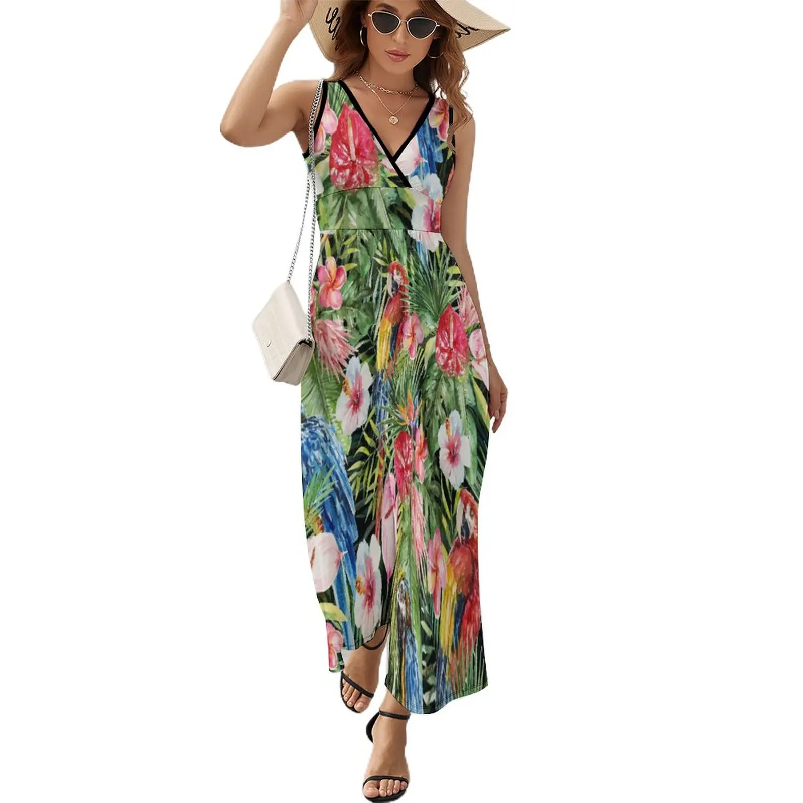 

Платье женское длинное с V-образным вырезом и высокой талией