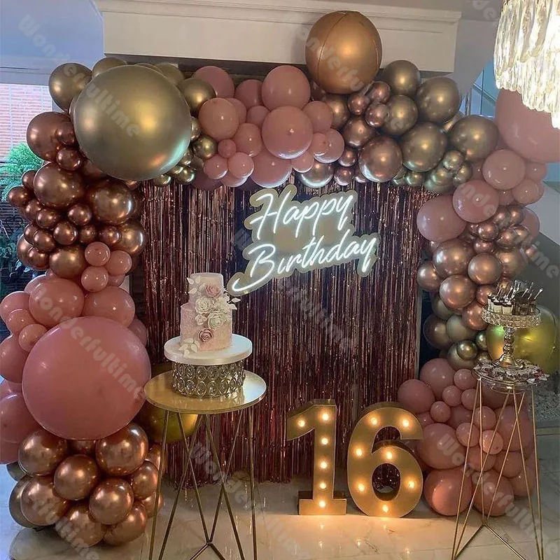 

Retro Pink Balloon Arch Kit Rose Gold Balloon Garland Girl Birthday Decoration Baby Shower Party Wedding Supplies 4D Foil Globos