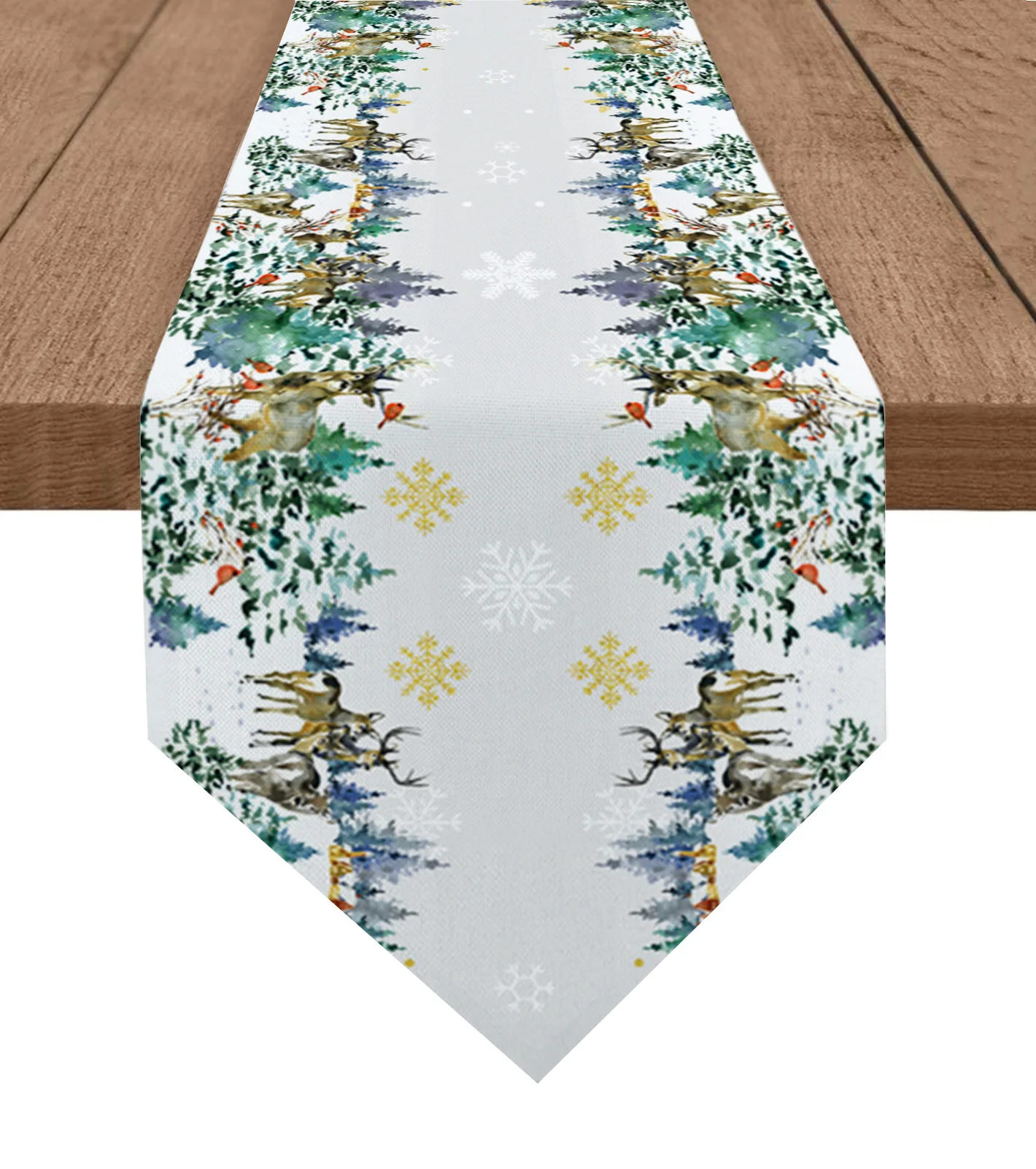 

Winter Christmas Pine Tree Elk Snowflakes Table Runner Wedding Party Decor Tablecloth Holiday Kitchen Table Decor Table Runner