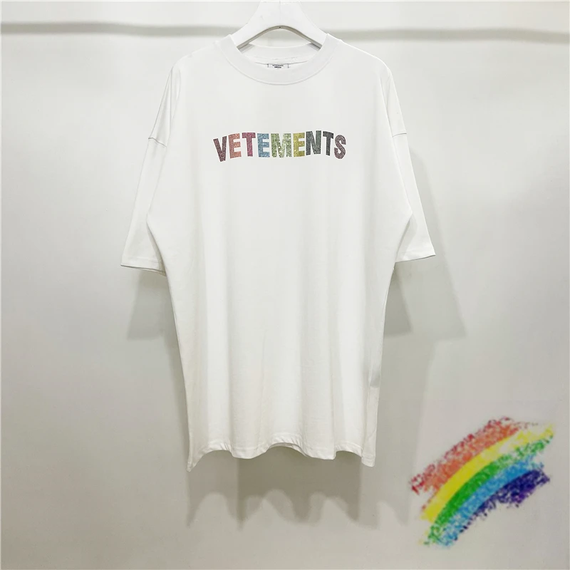 

Diamond Vetements T Shirt Men Women 1:1 High Quality Vetements Rhinestone T-Shirt Casual Embroidered Logo Tops Tee