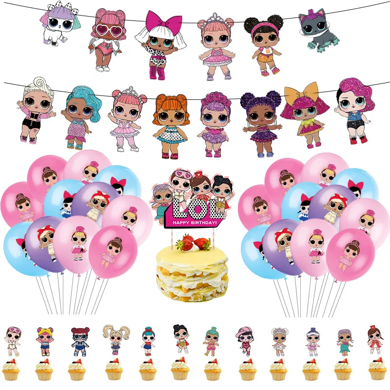 

original LOL Surprise Dolls Birthday Party Supplies Children's Theme Set Decoration Arrangement Pull Flag Balloon birthday gifts