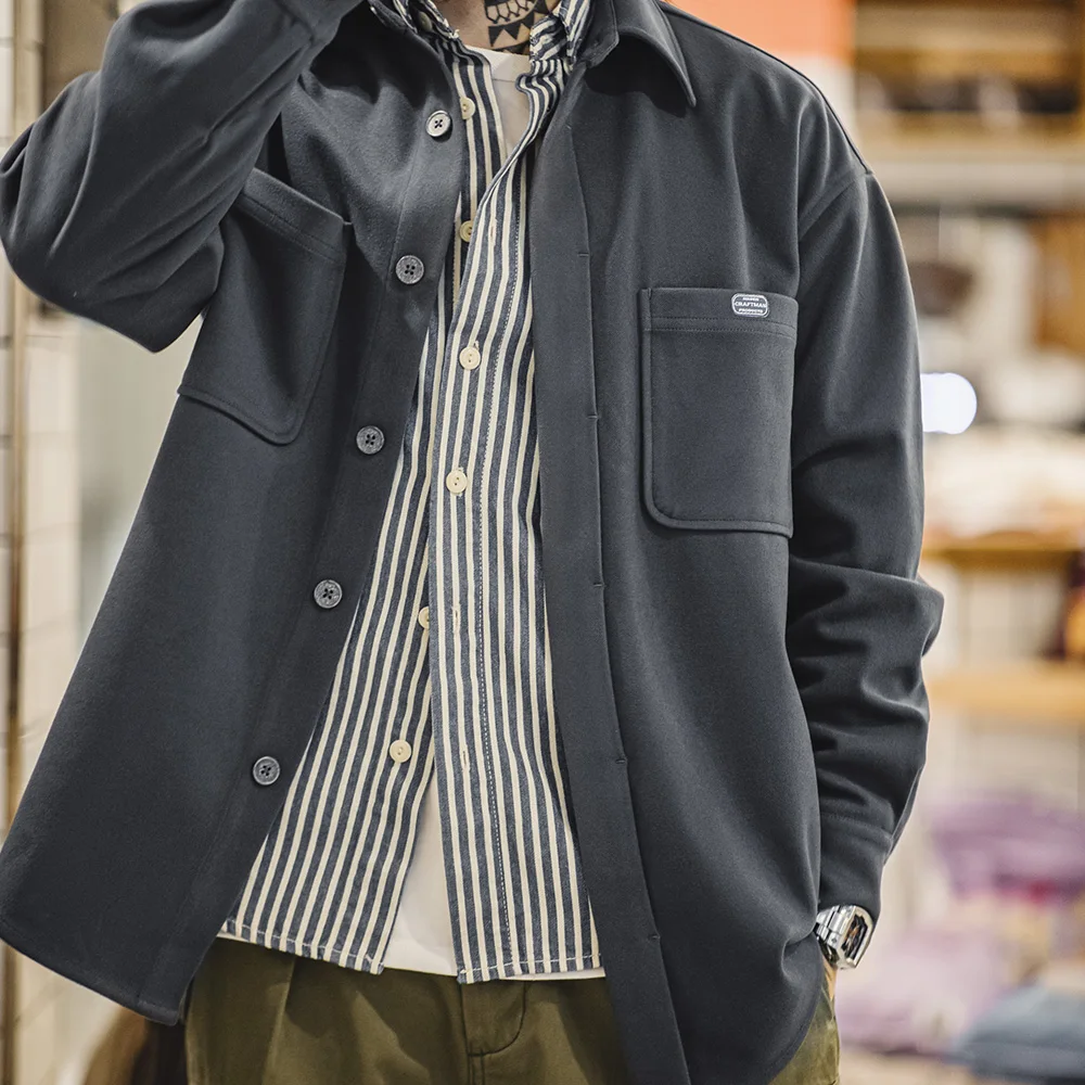 Повседневная Тяжелая рубашка Maden с карманами 400 г Мужская модная свободная