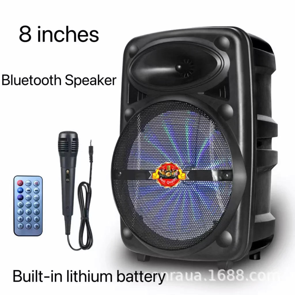 

8-Inch Portable Bluetooth Speaker Outdoor Karaoke Square Dance Trolley Colorful light Speaker With Microphone And Remote Control