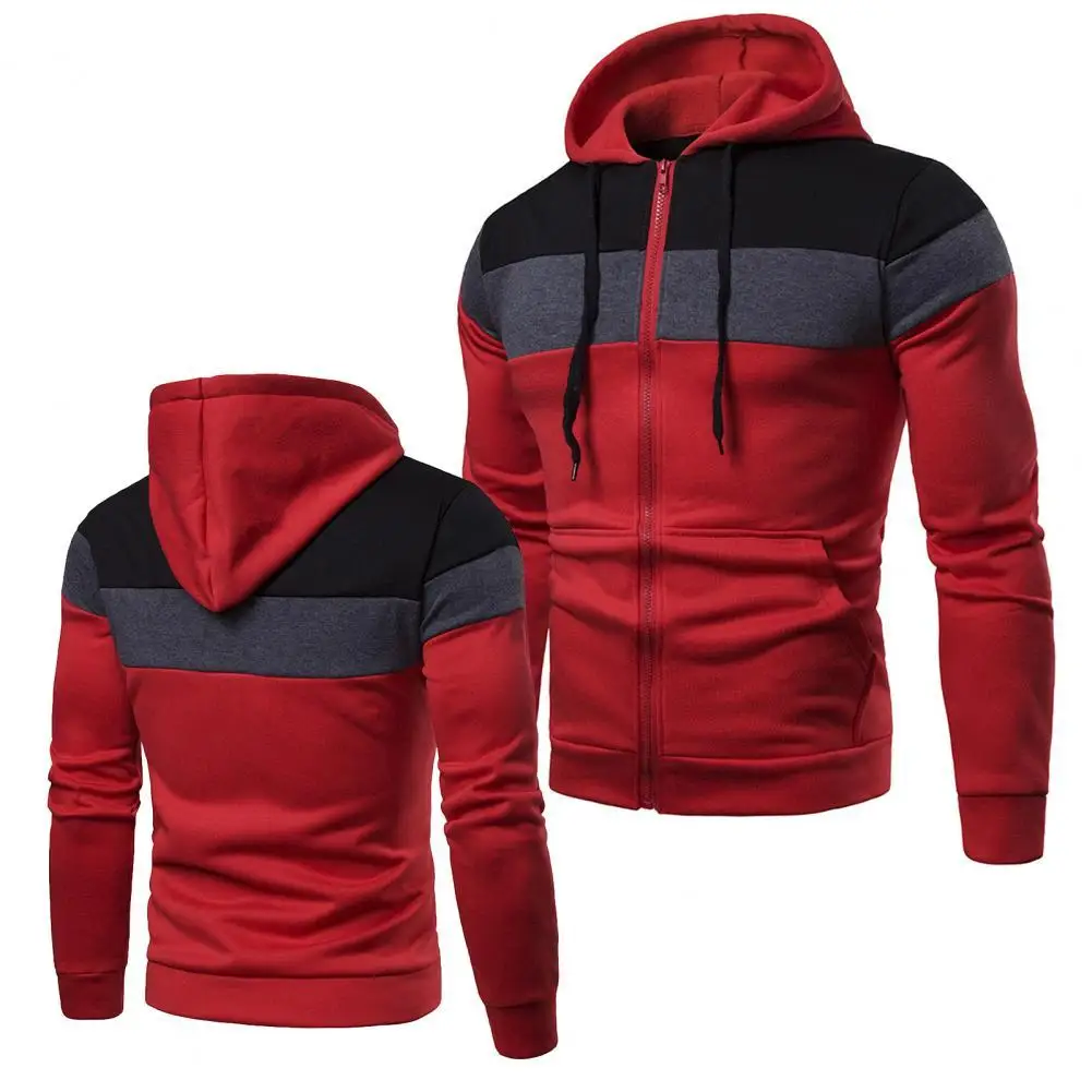 

Great Men Hoodie Hat Contrast Color All Match Eye-catching Men Coat