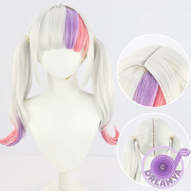 

Murasaki Shion Cosplay Wig Vtuber Hololive Purple Pink Gray Mixed Ponytail Long 55cm Synthetic Hair Halloween Role Play Party