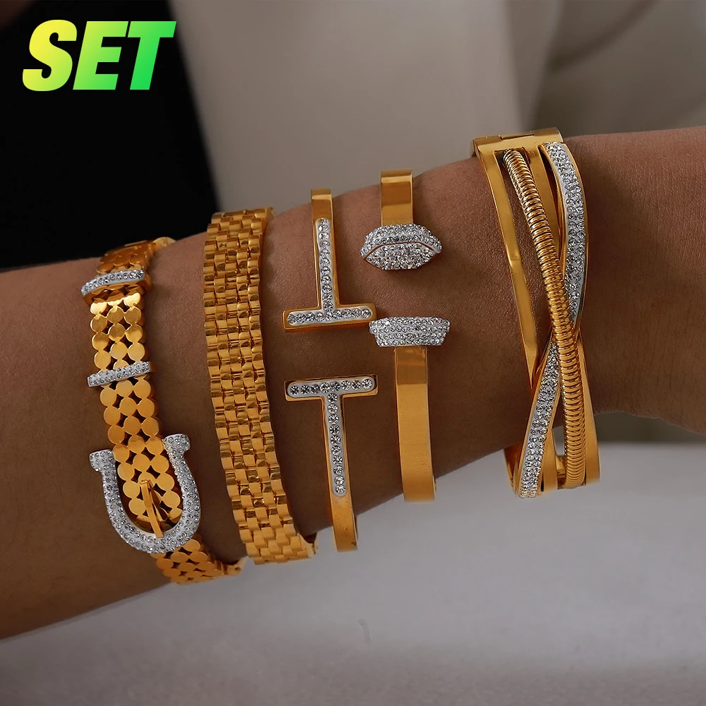 Женский винтажный браслет из нержавеющей стали с цирконием и блестящей