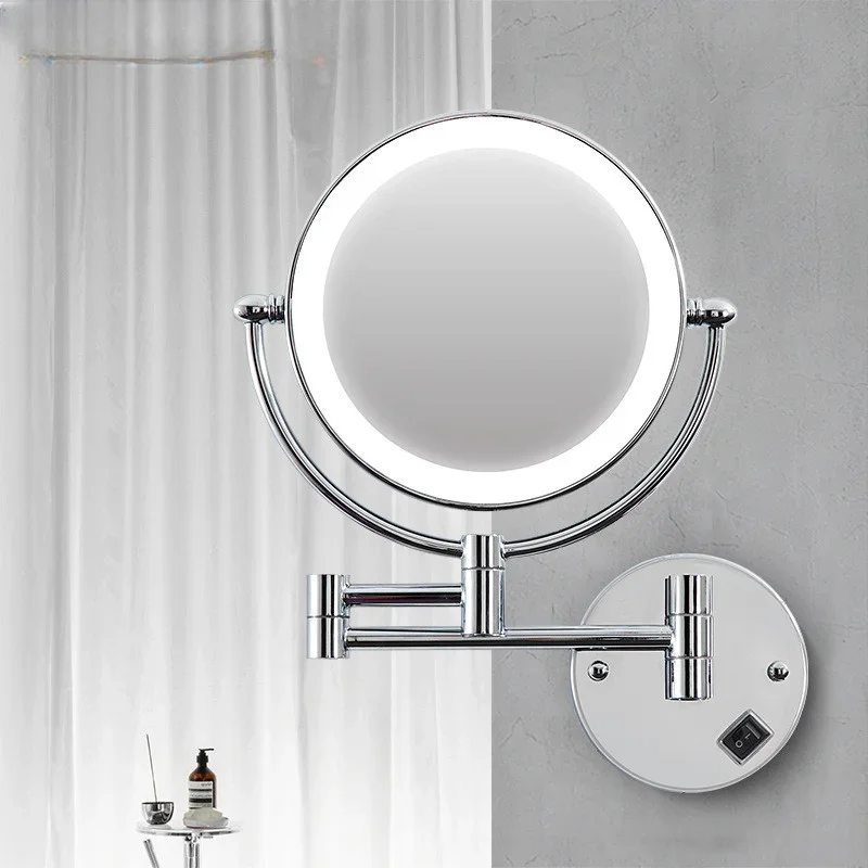Wall Mounted Lighted Makeup Vanity Mirror 8 Inch 1X/10X Magnifying Bathroom Quality Chrome Folding LED Mirrors