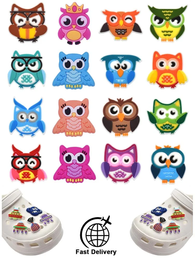 

1Pcs PVC Owl for Croc Charm DIY Shoes Ornaments Badge Women Clogs Buckle Kids Pins Decoration Jeans Party Favors Dropshipping