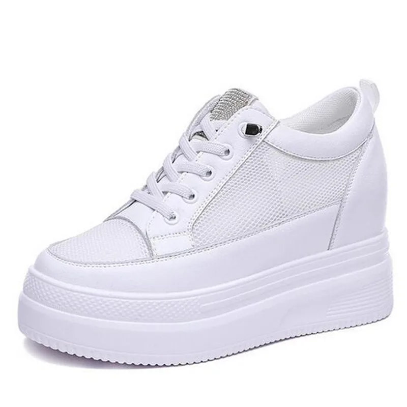 2022 Spring Summer White Sneakers Cowhide Mesh Sandals Platform Inner Increase Women's Sneakers Breathable Women's Single Shoes