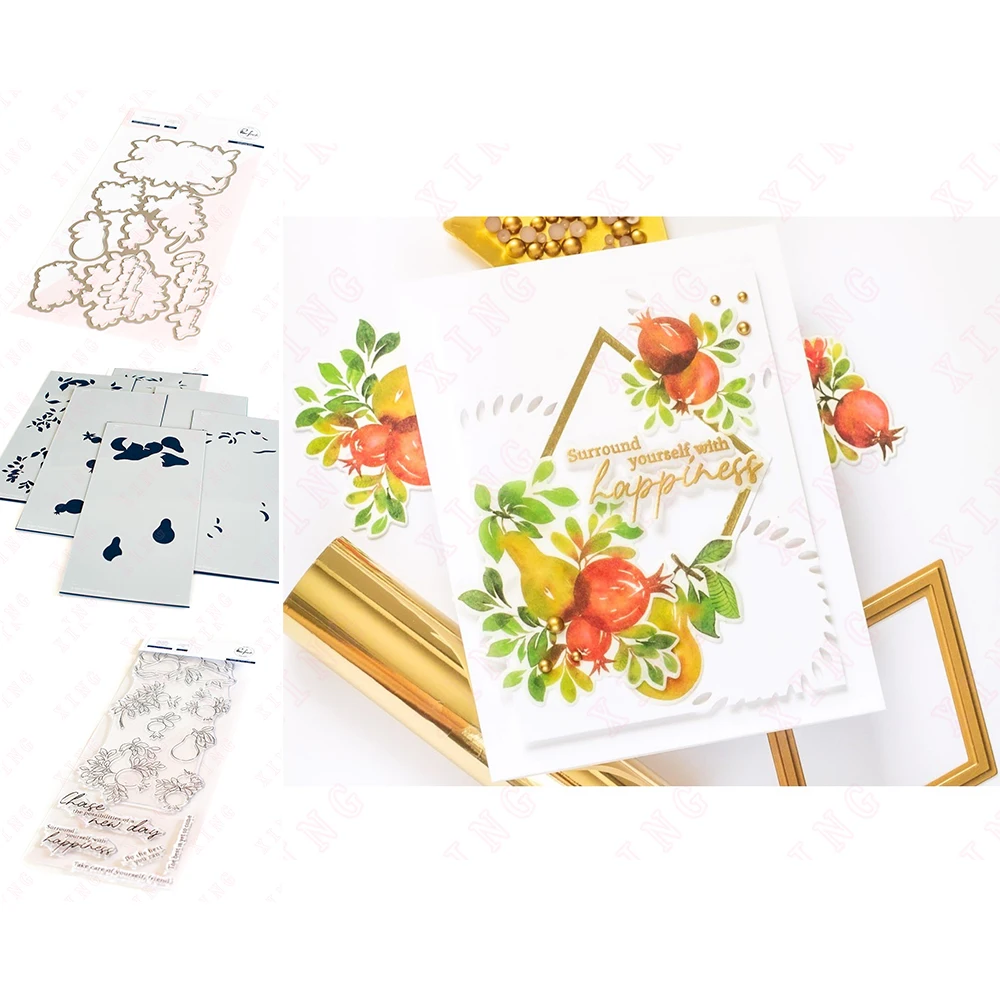 

Metal Cutting Dies Pears and Pomegranates Decoration Embossing Stencils Diy Gift Card Handmade Craft Blade Punch Reusable Stamps