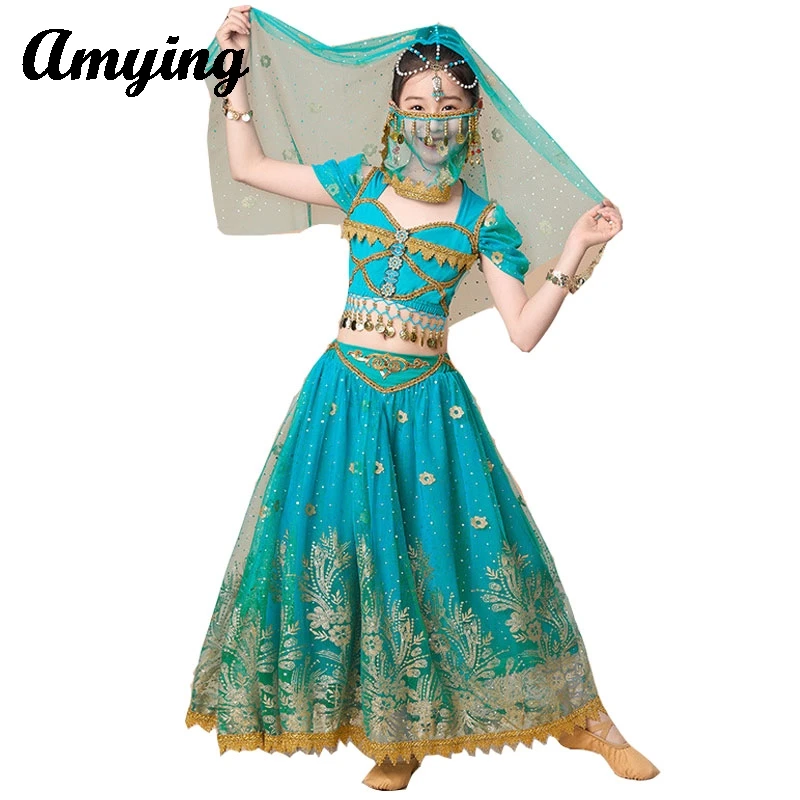 Наряд для танца живота топ с короткими рукавами + платье костюм девочек одежда