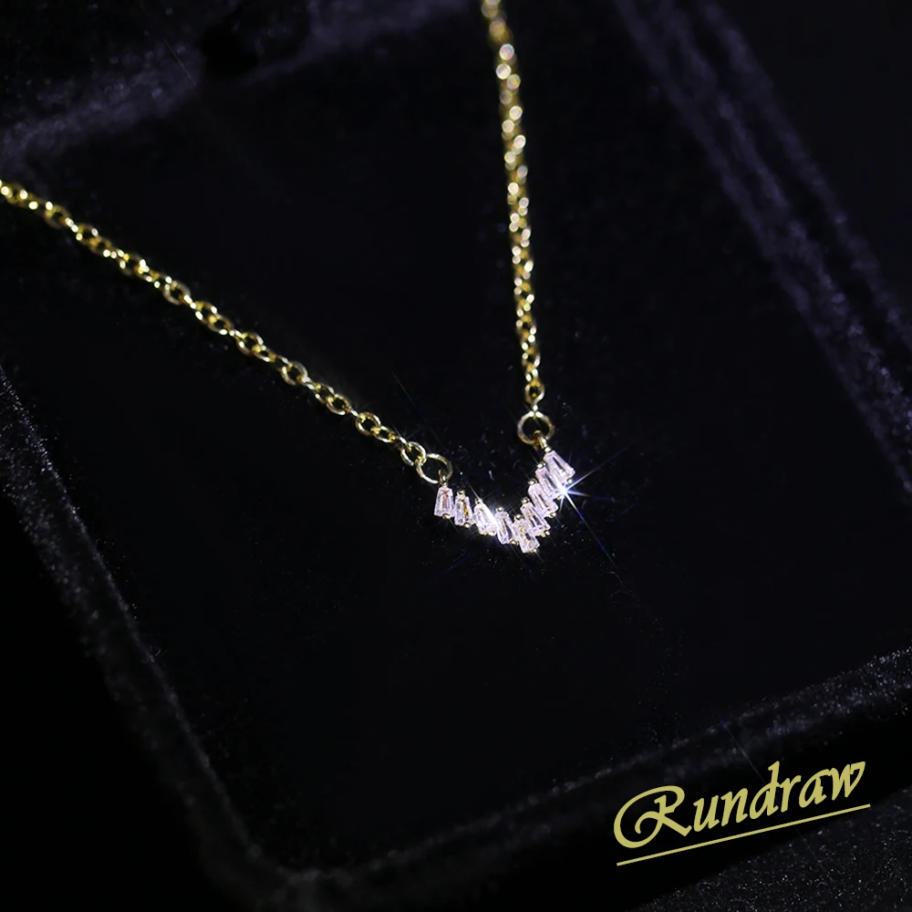 

Rundraw V Shape Fine Crystal Pendants Necklaces For Women Zircon Golden Necklace Proposal Wedding Jewelry Accessories