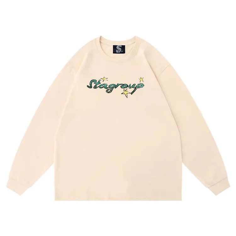 STA Official National Fashion American vintage Long sleeves Shirt Boys Heavy Cotton Loose All-Match Couple Top Bottoming