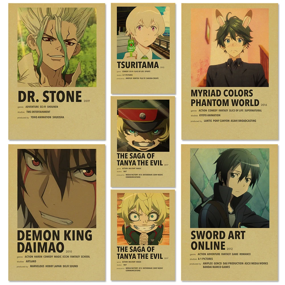 

Japanese Anime TV Kraft Paper Minimalist Posters Dr.stone Sword Art Online Vintage Home Wall Decor Poster Art Painting Pictures