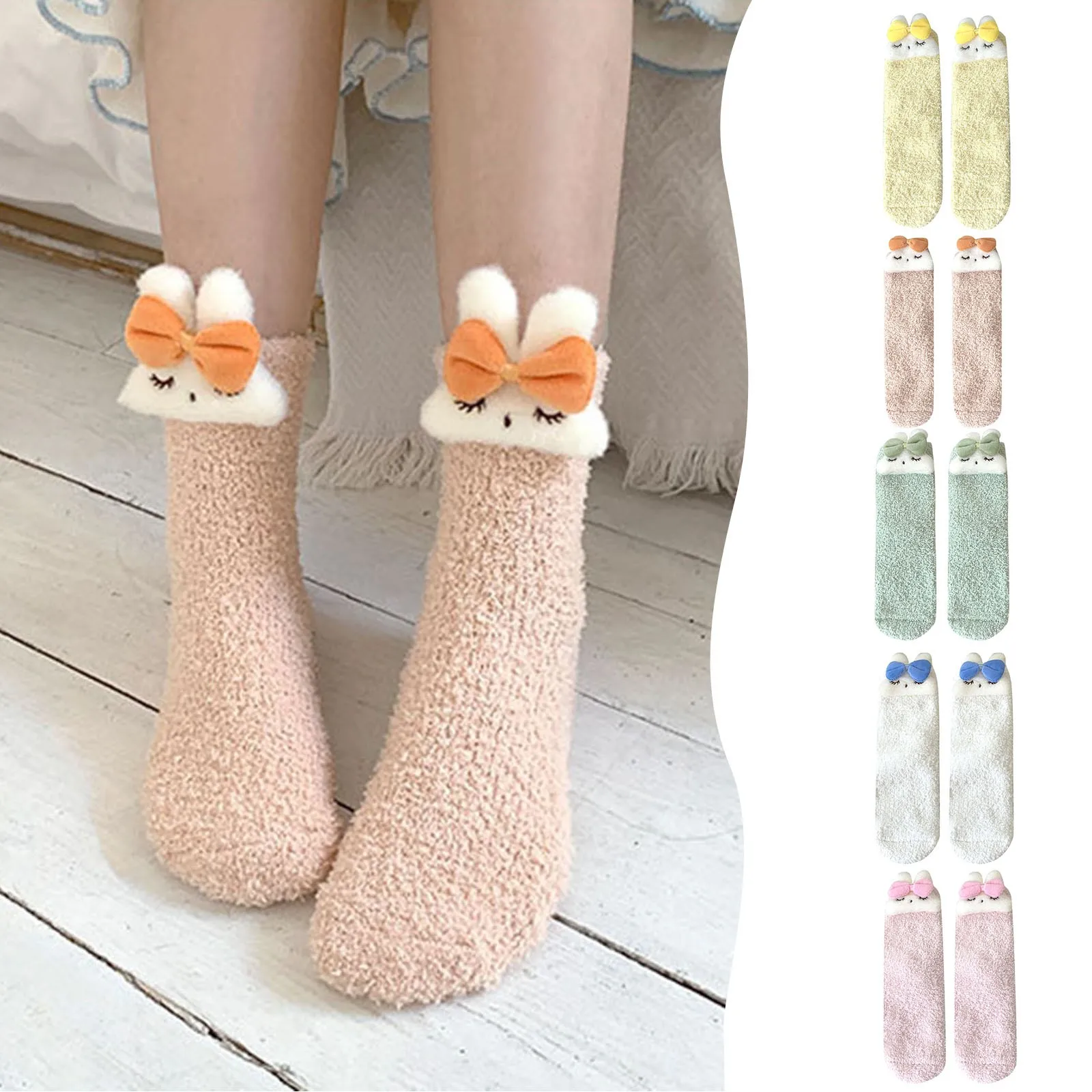 

Women Winter Fuzzy Socks Cartoon 3d Rabbit Ears Coral Velvet Socks Thickened Warm Sleeping Slipper Hosiery Funny Floor 3d Socks