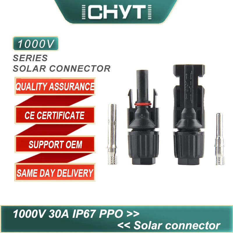 

CHYT 1000V IP67 Male And Female 30A Photovoltaic PV Accessories Solar Cable Connector For Solar Cable 2.5-6mm2