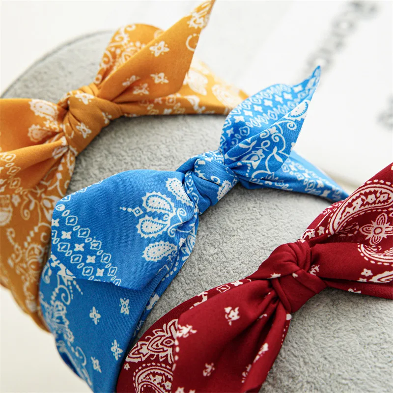 

New high-end hair accessories Korean retro floral knotted small ears bow wide-brimmed fashion hairband headband curling women
