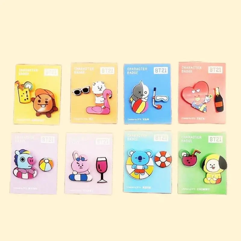 

BT21 Badge Broochs Kawaii Bags Ornmaments Anime RJ TATA CHIMMY KOYA COOKY Cute Kpop Star BTS Fans Gifts Lovely Girls Cloths