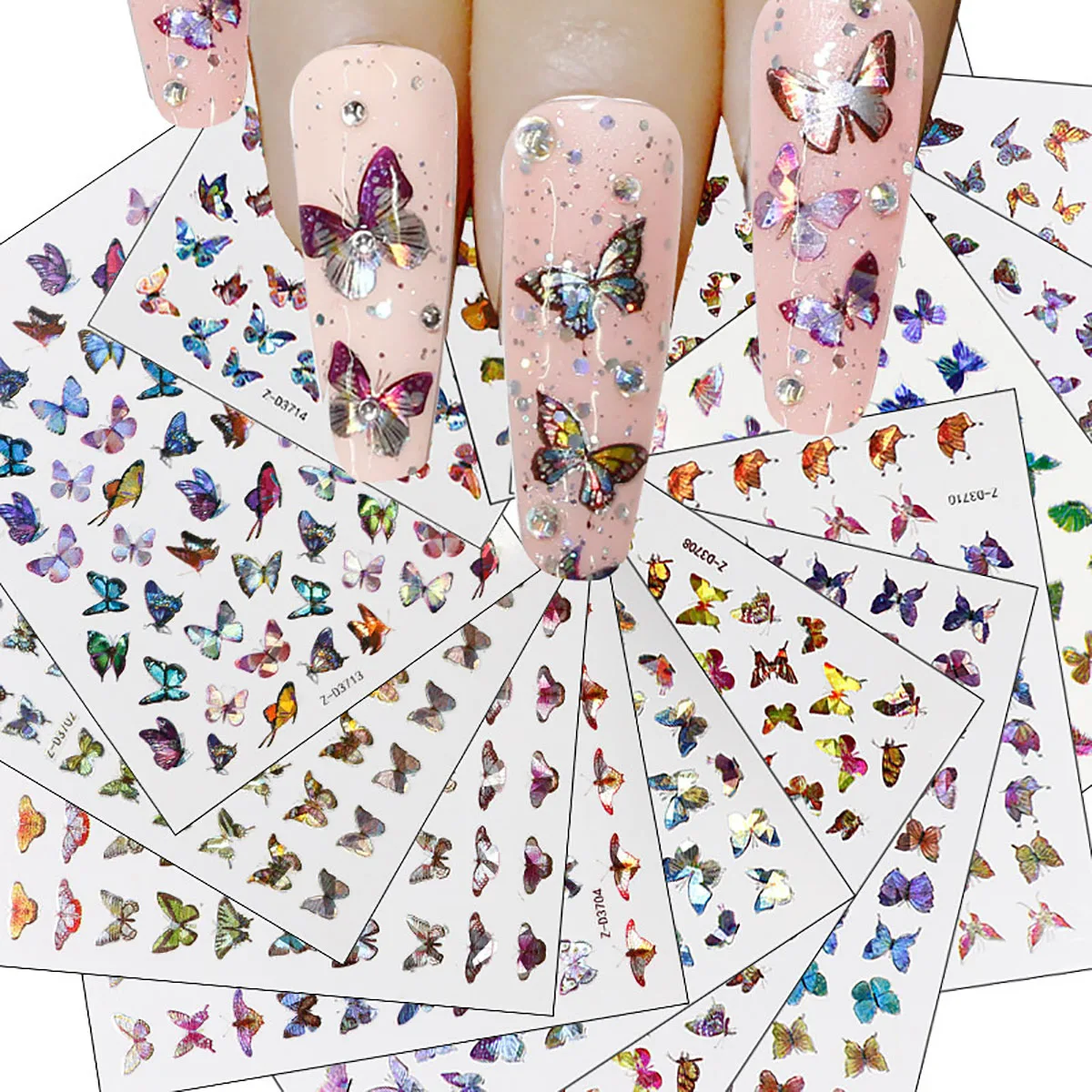 

3Pcs Modern Laser Simulate Beautiful Butterfly 3D Nail Sticker Fashion Decal Art Decoration Party Festival Sexy Self-Adhesive