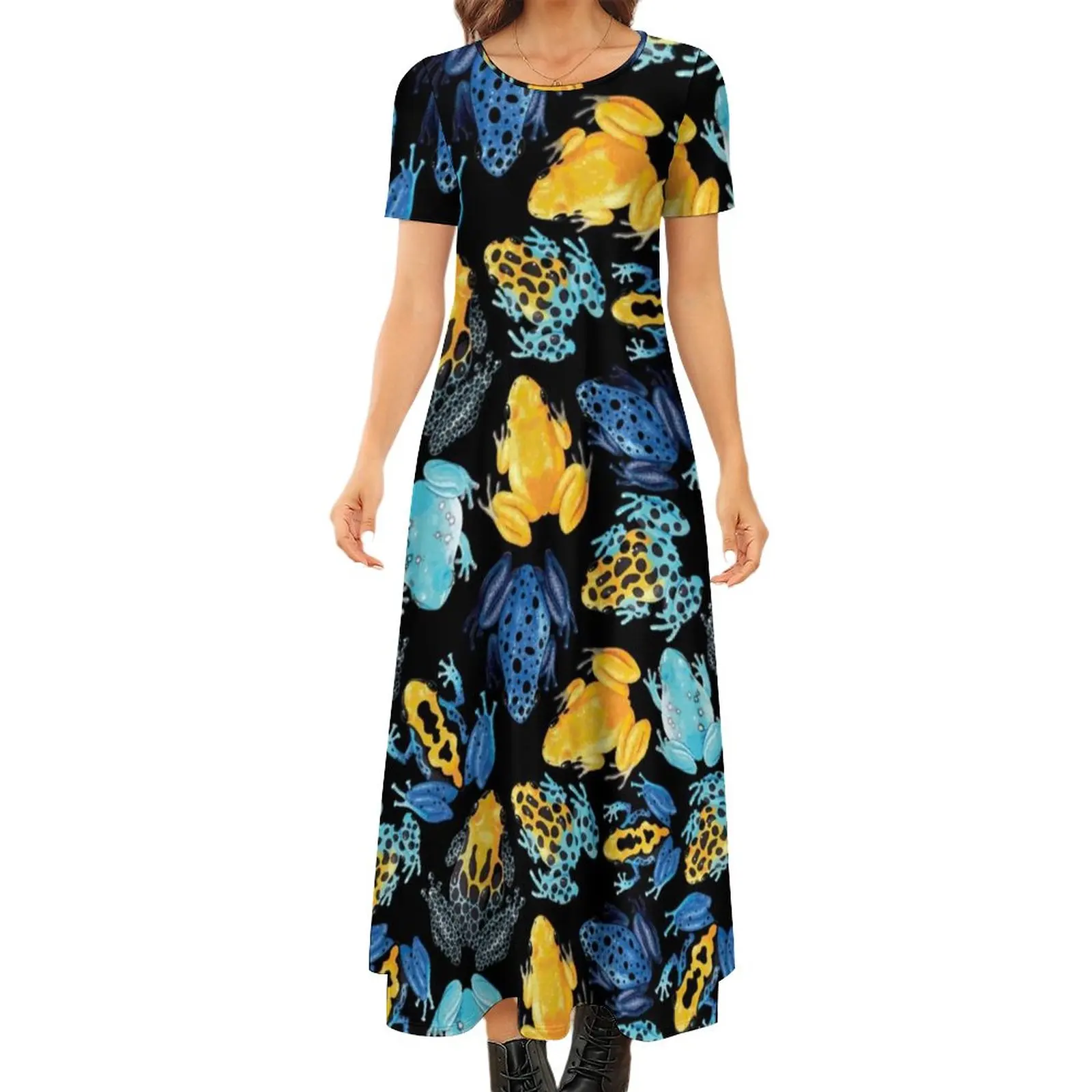 

Colorful Tropical Frogs Dress Forg Funny Wildlife Designs Vintage Maxi Dress Basic Bohemia Long Dresses Print Big Size Vestidos