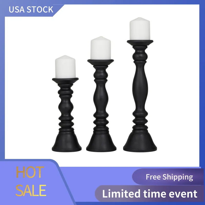 

3 подсвечника из черного дерева, стильный подсвечник, набор из 3 шт.