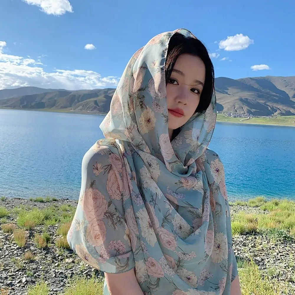 

Dress Accessories Thin Scarves Solid Color Flower Sunscreen Scarf Summer Large Scarf Korean Style Shawl Female Wraps