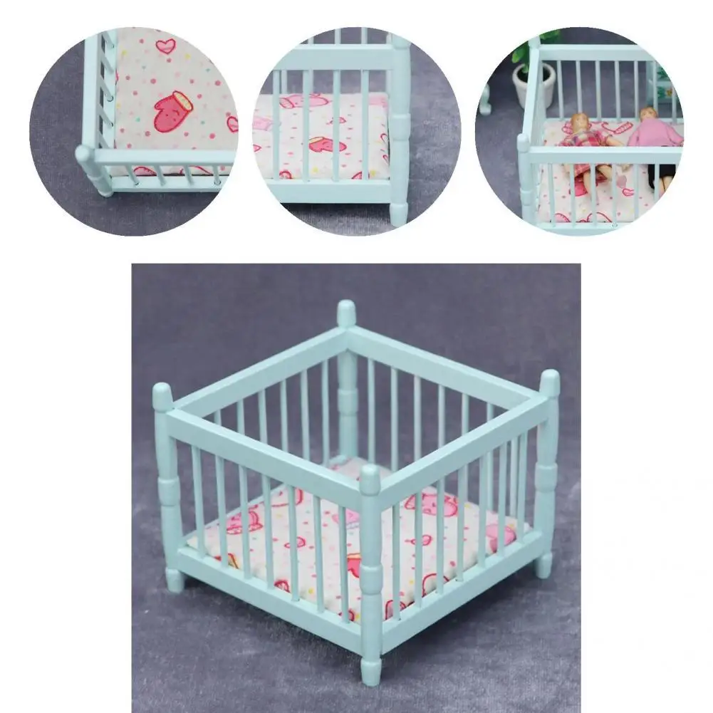 

Miniature Baby Bed Realistic Compact Collectible Doll House Baby Bed Mini Bed for 1/12 Dollhouse