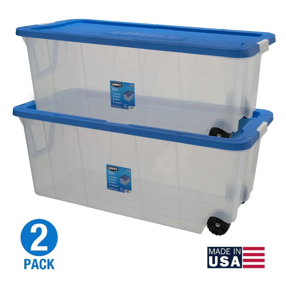 

200 Quart Latching Rolling Plastic Storage Bin Container, Clear, Set of 2