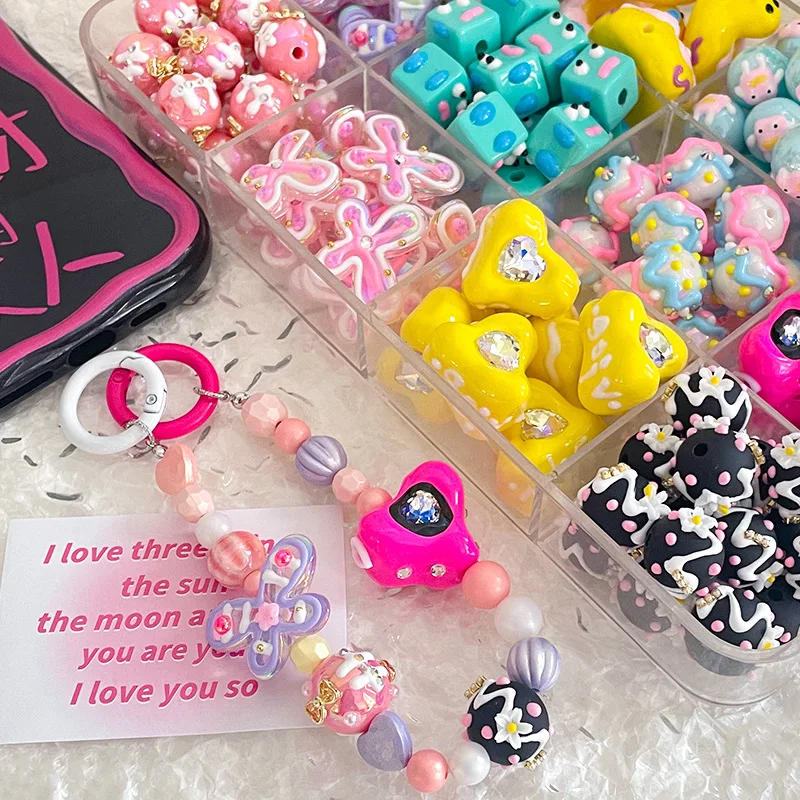 

DIY Dopamine Colored Acrylic Beads Charms Keychain Pendants Mobile Chains Handmade Materials Necklace Bracelet Accessories N246