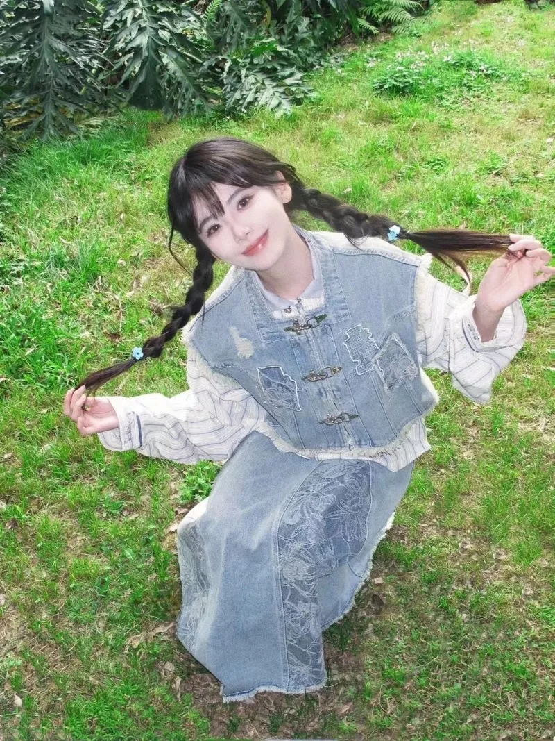 Miiiix Новый китайский стиль Instagram джинсовый Улучшенный жилет ханьфу Топ Женская