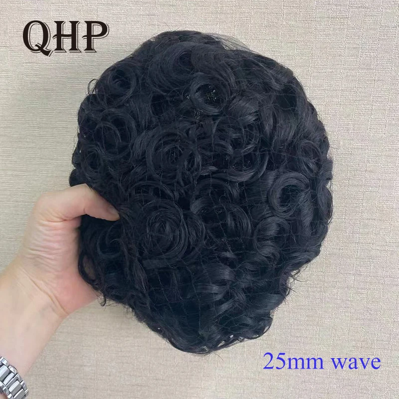 Mono Men Toupee Human Hair Breathable Male Hair Prosthesis Capillary Durable Mono Men Wig Natural Hairpieces Systems 25mm Curly