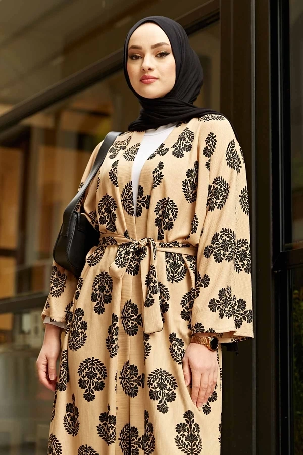 TUGBA Muslim Women Patterned Kimono Mink Cardigan İslamic outfit for Muslim