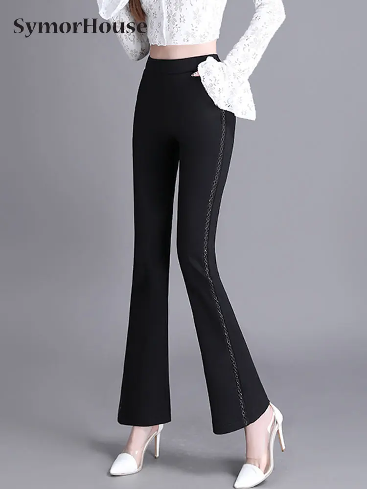 

New High Waist Flare Pants For Women Fashion Spring Summer Office Lady Black Business Pants Elegant Vintage Ankle-Length Pants