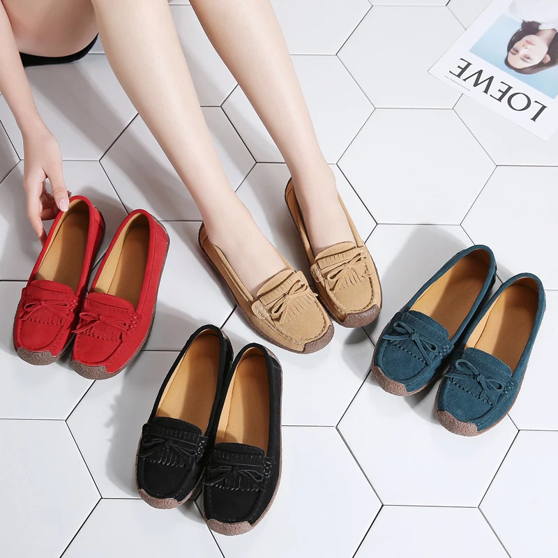Women Flats Cow Leather Square Toe Casual Loafers Women Shoe Without Heel Spring Autumn Mules Woman Simple Shoes 2023