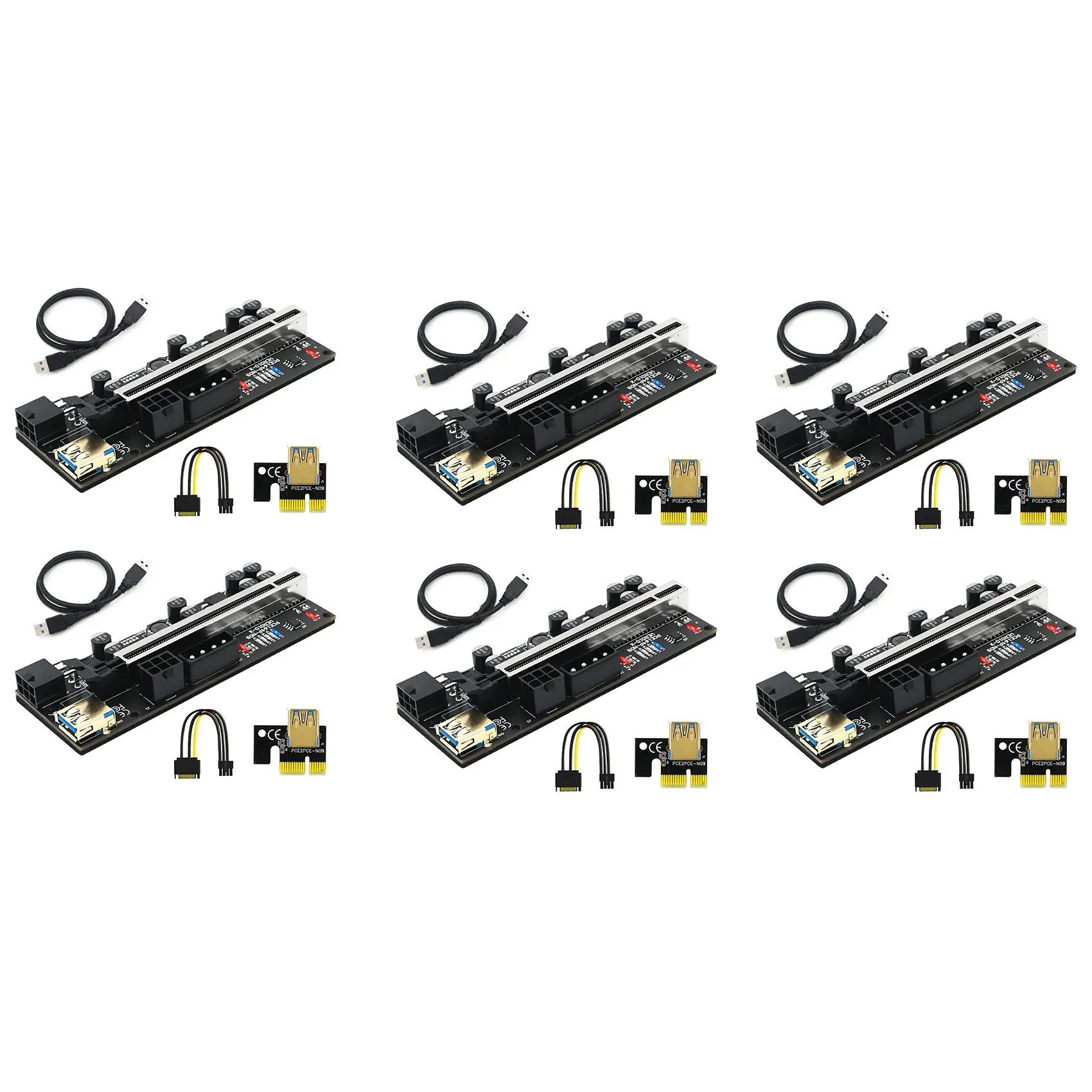 

6 шт. Новый 010-X PCIE Райзер 1X до 16X графическое расширение со светодиодный Ной вспышкой для Биткоин графический процессор Майнинг мощный Райзер...
