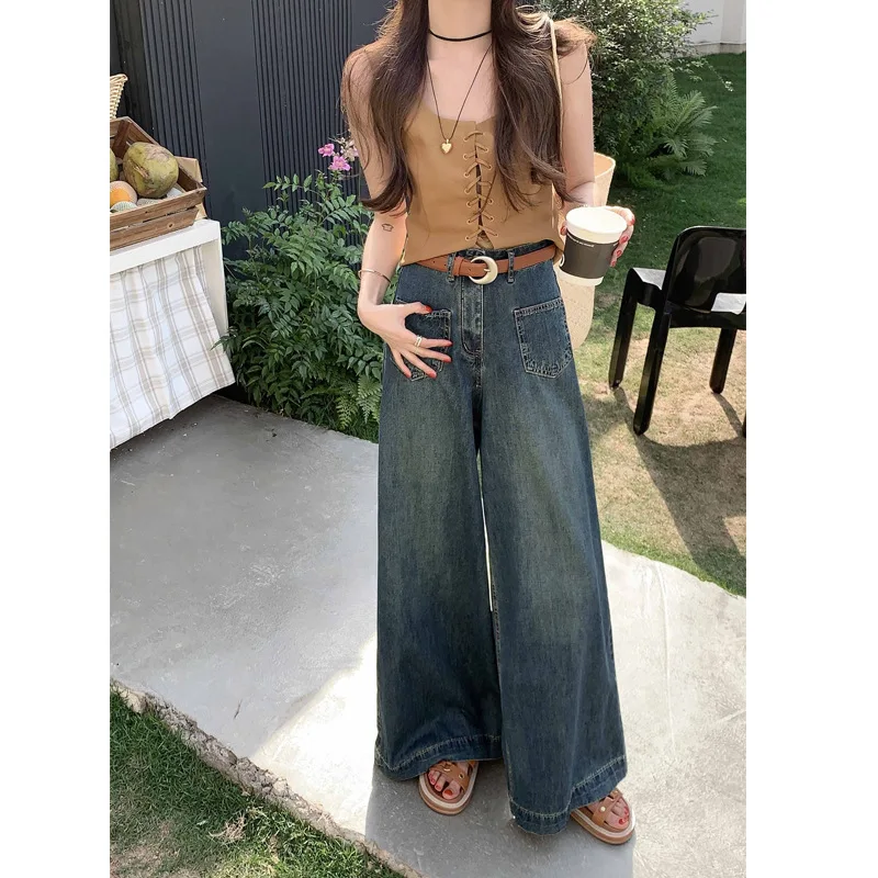 Wide Leg Jeans Women's 2023 Summer New High Waist Loose Versatile Straight Leg Pants Casual and Simple Large Size Pants Trend