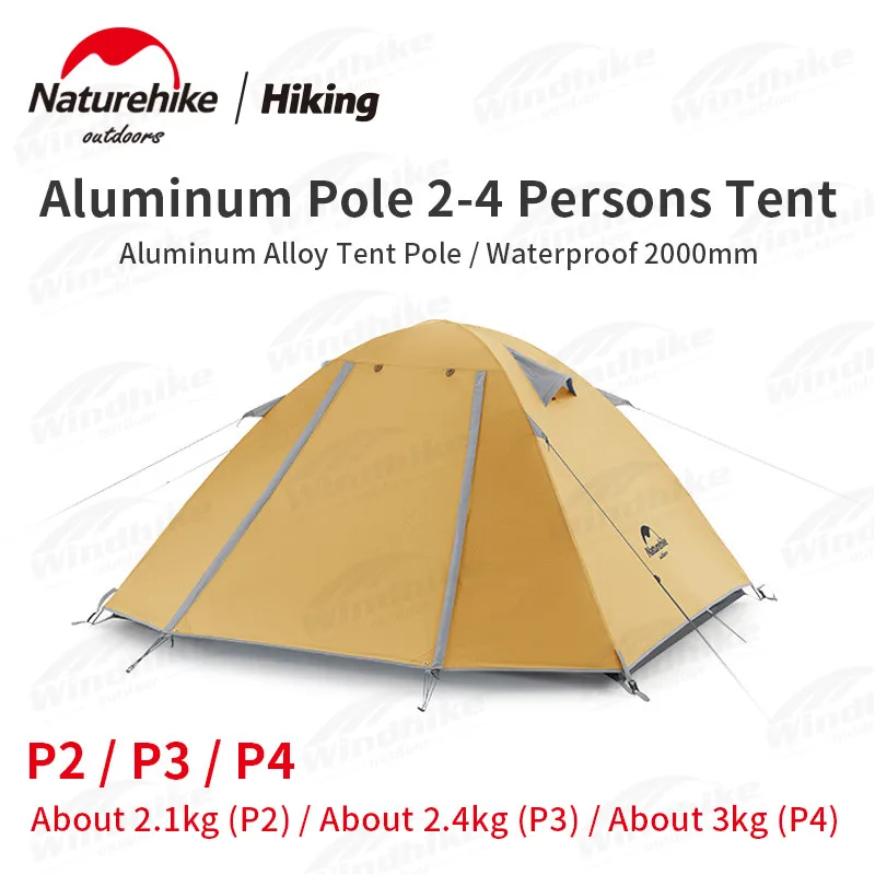 Naturehike NEW P Series Classic Camping Tent 2 3 4 Persons 210T Waterproof Famliy Tent Aluminum Pole Outdoor Travel Sunscreen