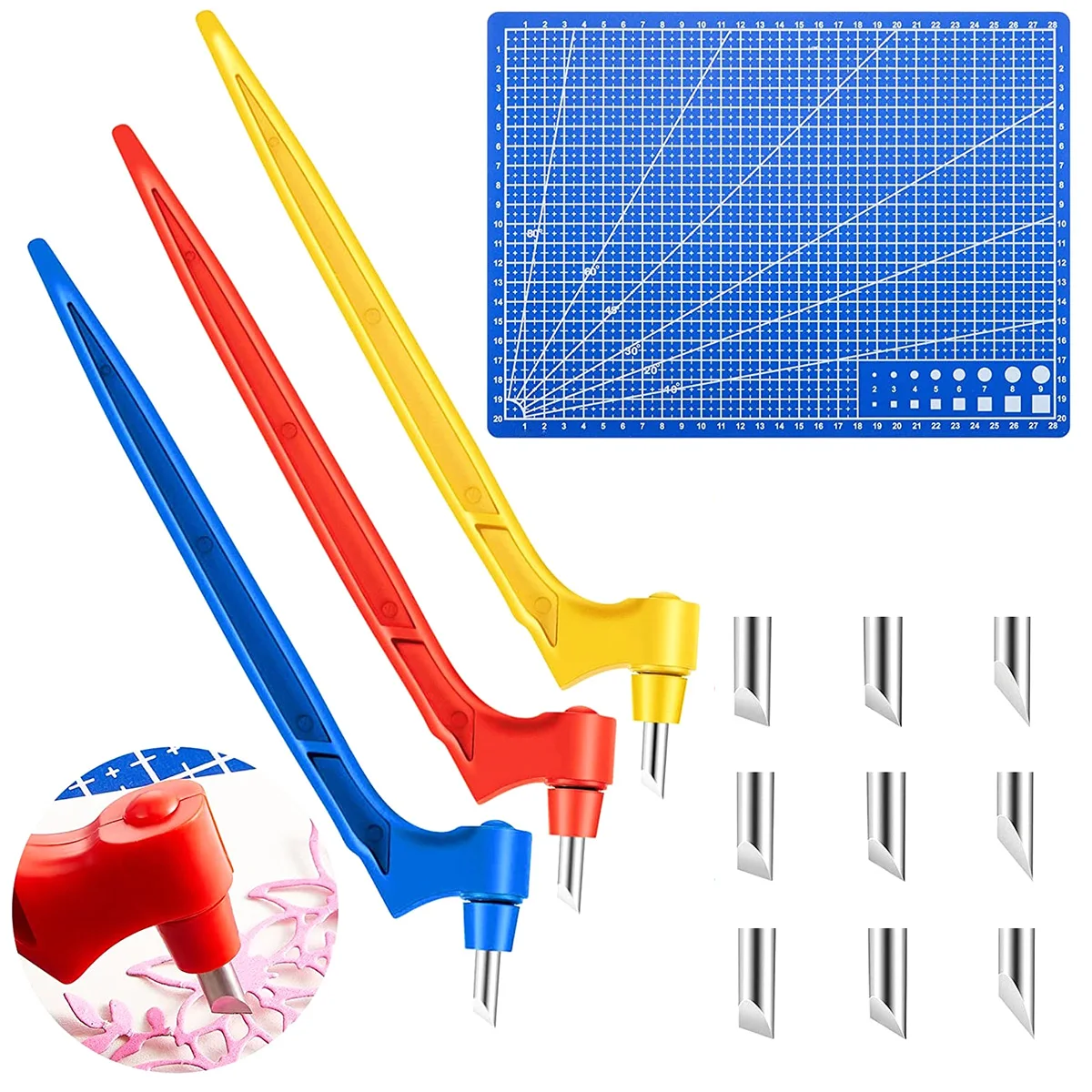 

DIY Art Craft Cutting Tools 360-Degree Rotating Carbon Steel Blade Paper Cutter 3 Replacement Blade Cutting Mat Cutting Paper