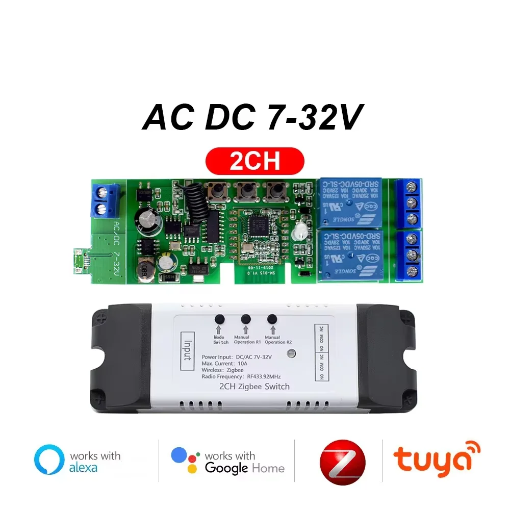 

Zigbee Dry Contact Tuya Smart Switch 1/2CH Устройство открывания гаражных ворот Релейная плата на DIN-рейку Модуль RF 433 Реле 12 В 24 В 230 В Alexa
