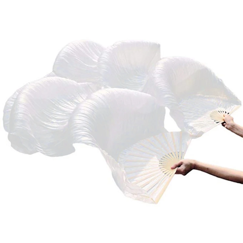 100% Silk Unisex Chinese Veil Dance Fans 2Pcs Belly White Color 180X90cm | Decorative