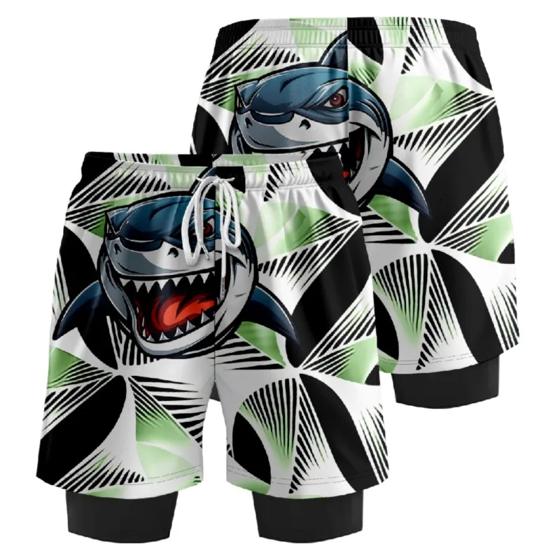 Шорты мужские/женские с 3D принтом акулы спортивные короткие штаны имитацией двух