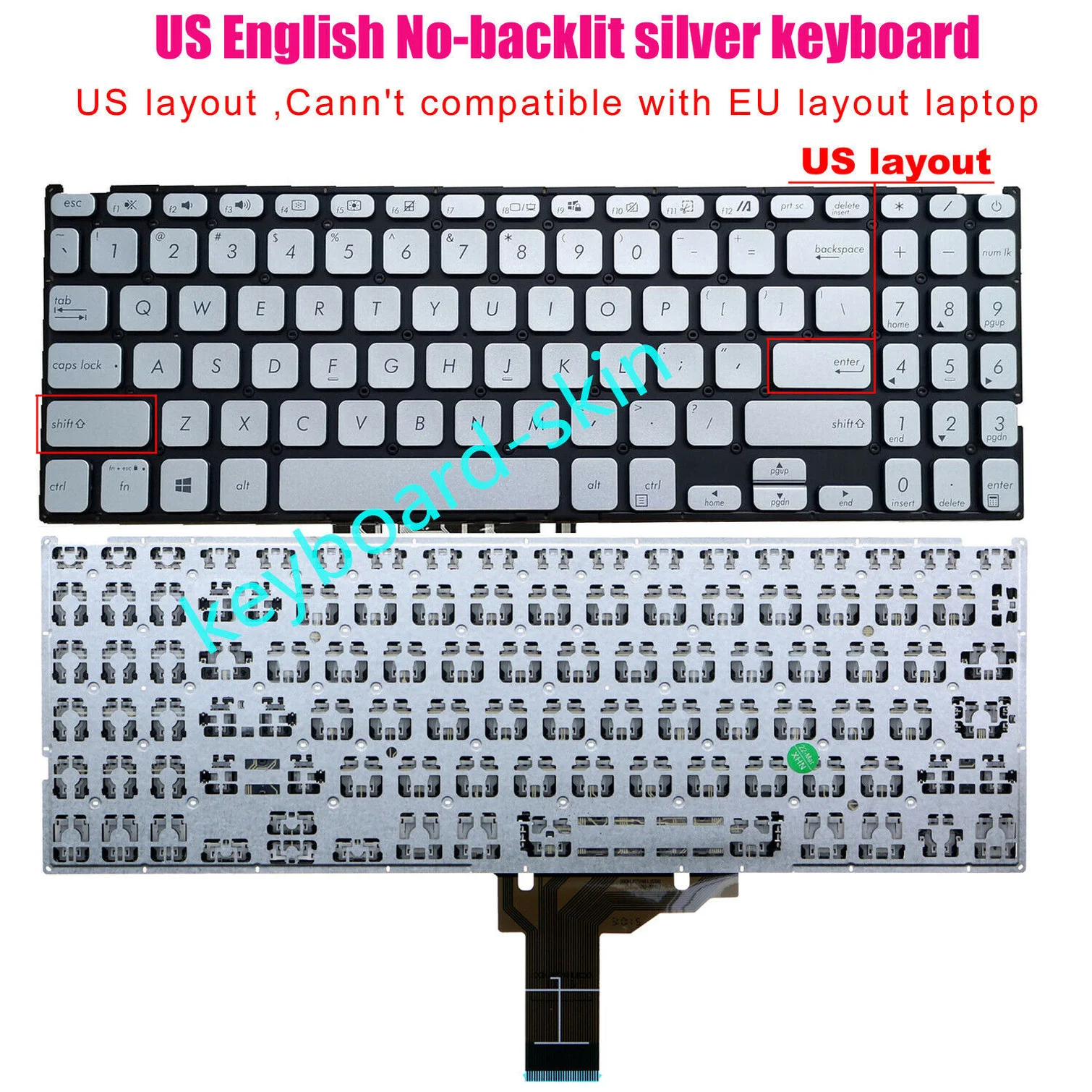 

New Silver US NO-backlit Keyboard for ASUS VivoBook X515 X515E X515EA X515M X515MA X515J X515JA X515DA X515UA X515FA X515M X515J