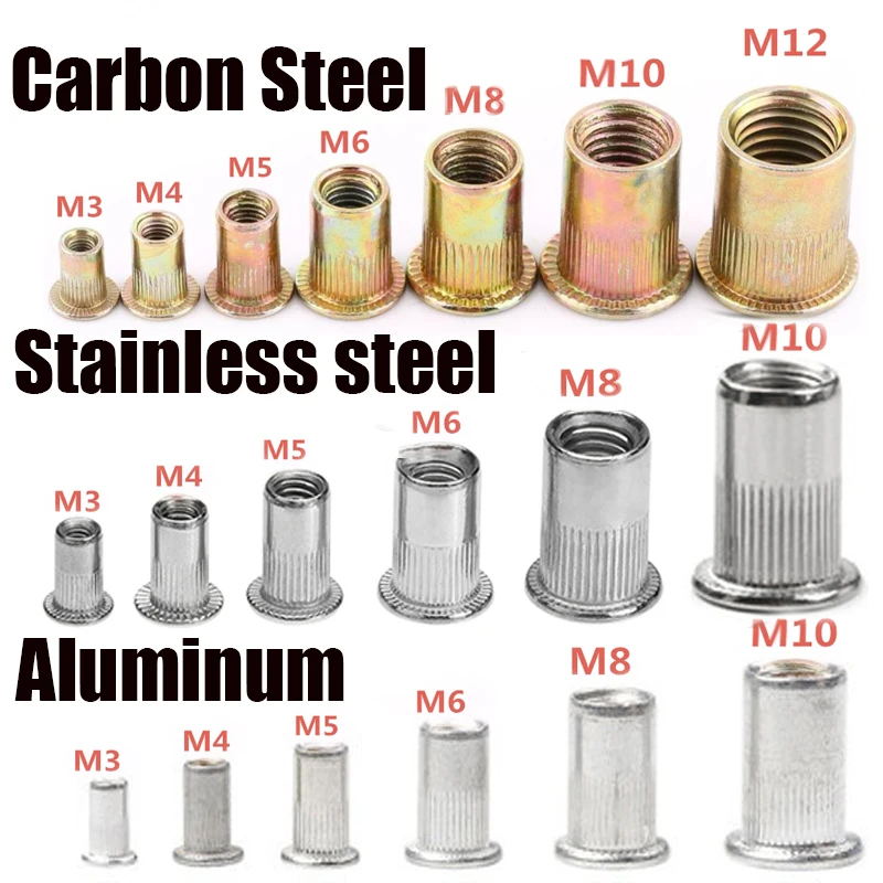 

10/20pcs M3 M4 M5 M6 M8 M10 M12 304 Stainless Steel Carbon Steel Aluminum Flat Countersunk Head Rivet Nut Insert Rivnut Nutsert