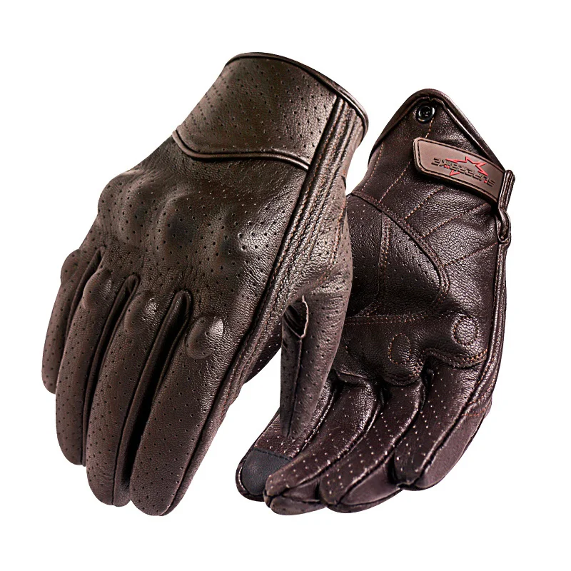

Motorcycle Gloves Men Touch Screen Brown Leather Electric Bike Glove Cycling Full Finger Motorbike Moto Bike Motocross Luvas