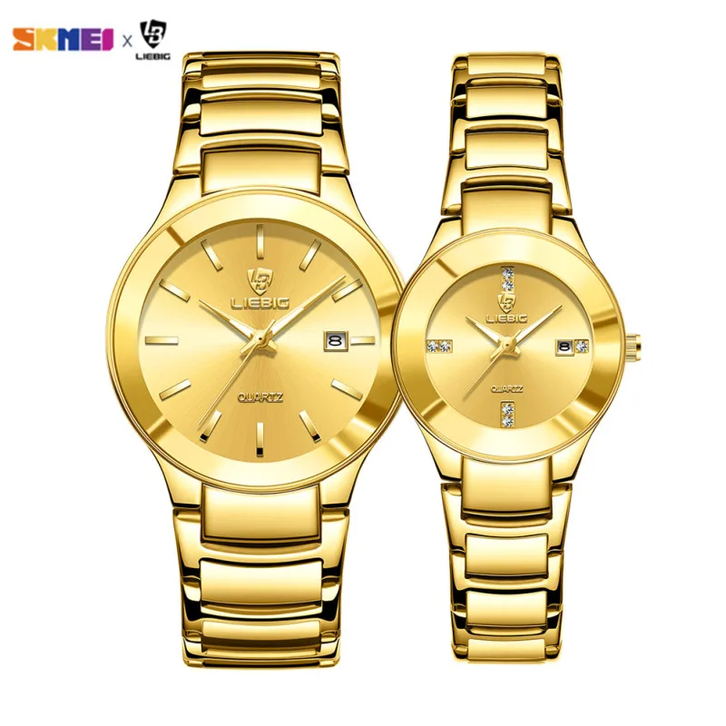 

Fashion Ladies Quartz Stainless Steel Bracelet Waterproof Date Golden Wristwatches For Mens Women Watch Relogio Masculino Clock