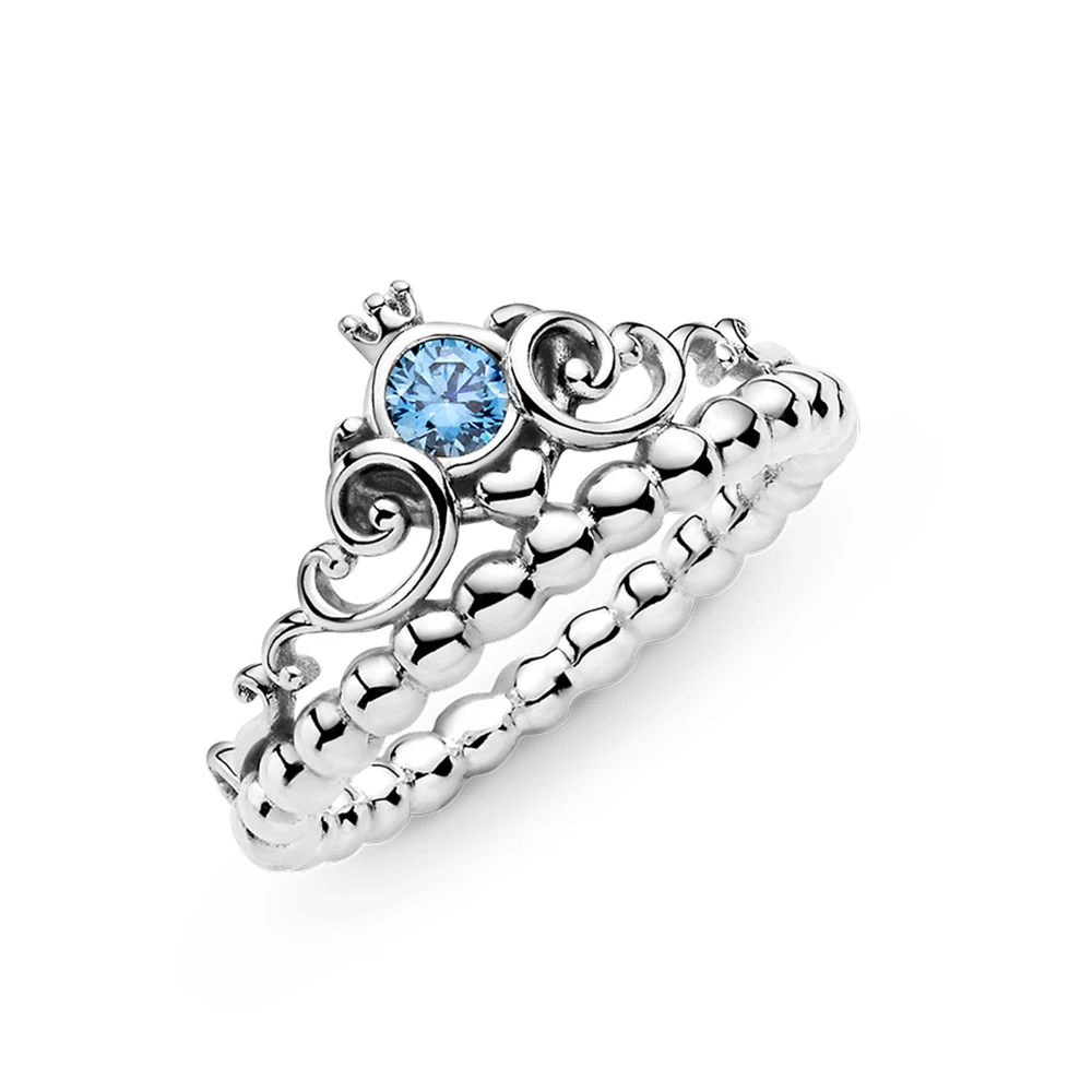 

Подходит для Pandora 925 пробы Серебряное кольцо Золушки с синей короной для женского банкета или юбилейного подарка