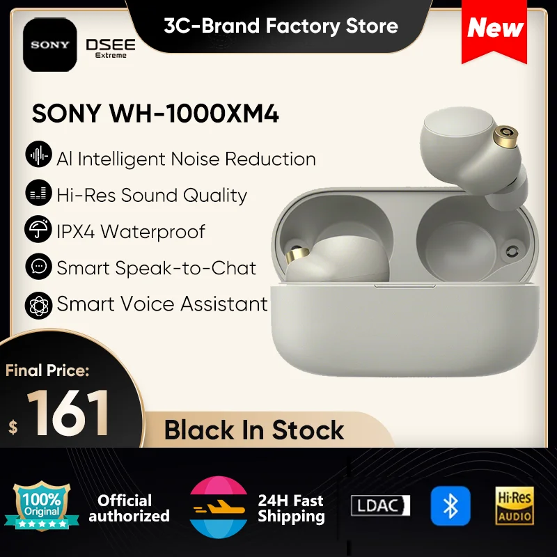 

Sony WF-1000XM4 Wireless Bluetooth Earphones Noise Canceling IPX4 Waterproof Equipped with Voice Assistant Support Hi-Res Audio