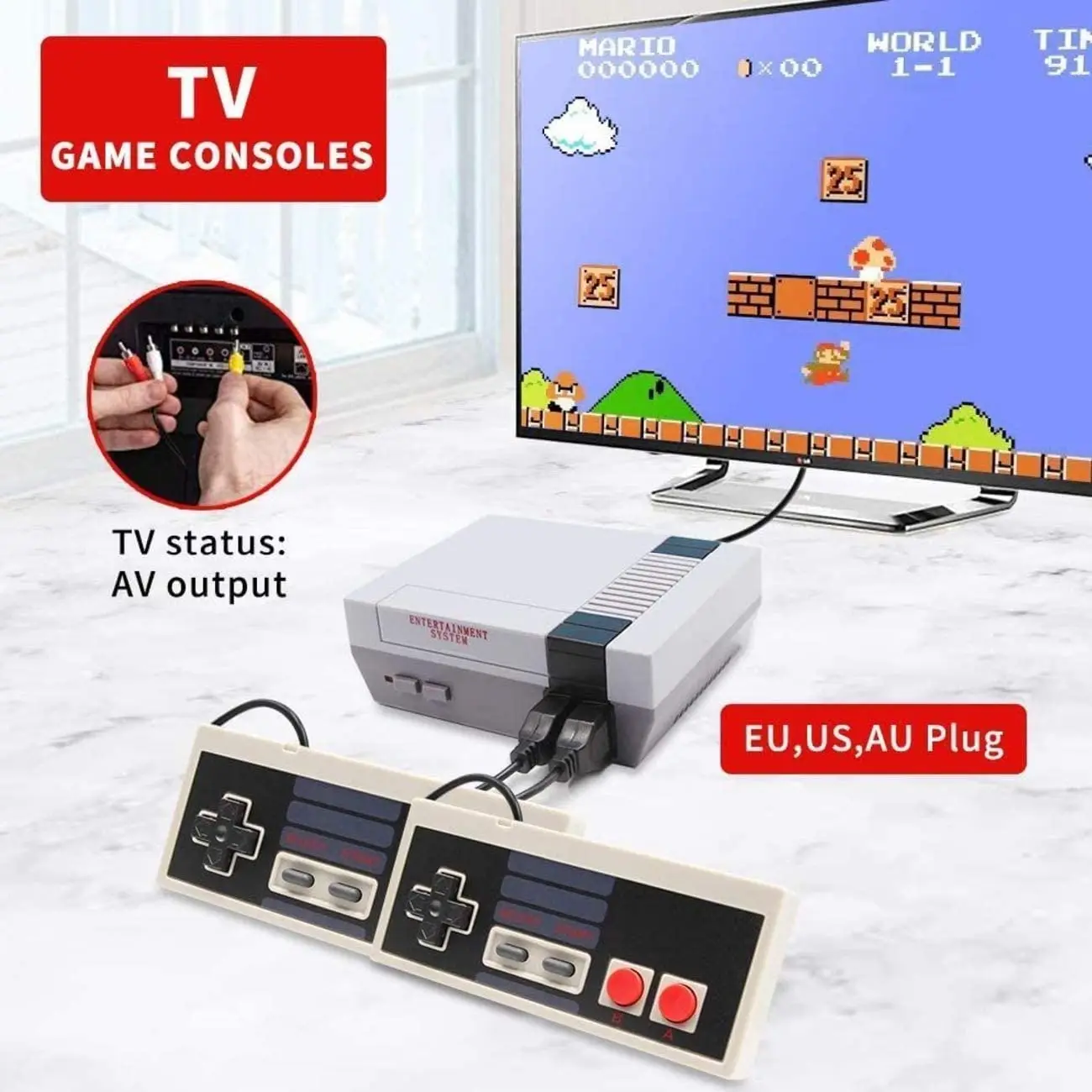 Mini Handheld Game Console 2022 New Classic Gaming System with 2 NES Classic Controllers and Built-in 620Games, AV HDMI Output